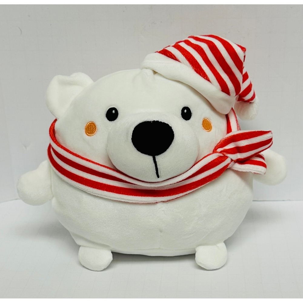 Goffa Polar Bear 8" White‎ Red Striped Scarf Hat Christmas Holiday Stuffed Plush
